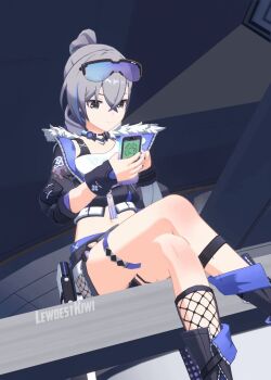 1girl 3d animated animated_gif completely_nude constricted_pupils honkai:_star_rail honkai_(series) nude silver_wolf_(honkai:_star_rail) sitting solo tagme