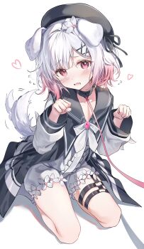 1girl absurdres animal_ears collar dog_ears dog_tail hair_ornament hat highres leash mahou_shoujo_no_majo_saiban mojo_(mojoawa) paw_pose pink_hair sakuraba_ema solo tail