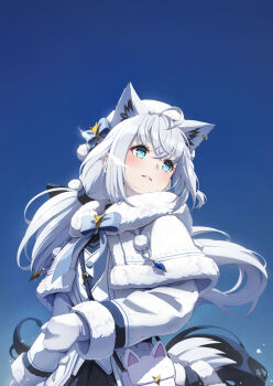 Rule 34 | 1girl, ahoge, animal ear piercing, animal ears, aqua eyes, bag, black ribbon, black skirt, blue bow, blue bowtie, blue sky, bow, bowtie, braid, capelet, commentary request, crossed bangs, day, double-parted bangs, extra ears, fox ears, fox girl, fox tail, fur-trimmed capelet, fur-trimmed jacket, fur hat, fur trim, gloves, hair between eyes, hair ribbon, hat, highres, hololive, imo bouya, jacket, long hair, low ponytail, outdoors, parted lips, pentagram, ponytail, ribbon, shirakami fubuki, shoulder bag, side braid, skirt, sky, solo, tail, virtual youtuber, white capelet, white gloves, white hair, white hat, white jacket