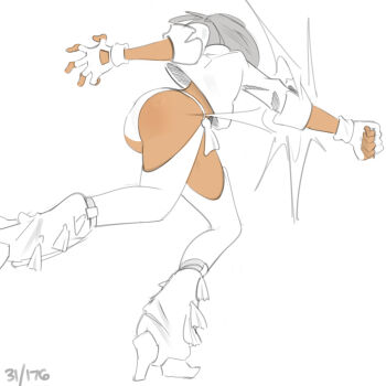 1girl angel_(kof) ass boots curvy from_behind gloves heel_up high_heels huge_ass jacket leather onionsketch panties short_hair standing tan the_king_of_fighters thick_thighs thighs underwear white_hair white_panties