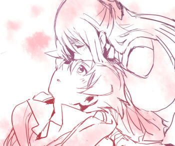 Rule 34 | 1boy, 1girl, bad id, bad pixiv id, bashin dan, battle spirits, battle spirits: brave, couple, closed eyes, kissing forehead, hetero, kiss, kissing forehead, long hair, monochrome, shinomiya mai, short hair, tarou (run)