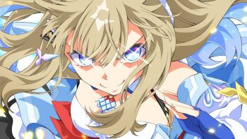 +_+ 1girl almond_eye_(the_changer)_(umamusume) almond_eye_(umamusume) animal_ears bare_shoulders blue_eyes blue_gloves braid breasts brown_hair checkered_collar closed_mouth colored_inner_hair commentary_request detached_sleeves dress fingerless_gloves gloves hair_ornament hairband hairclip horse_ears horse_girl long_hair looking_at_viewer medium_breasts multicolored_hair running smile solo symbol-shaped_pupils umamusume white_hairband x-shaped_pupils zukki_(bijitaru)