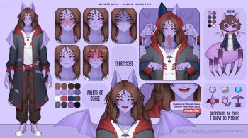 anger_vein animal_ears arachne arthropod_girl bat_ears bat_wings blush brown_hair bug chat_(dante_will) check_translation claw_pose coat colored_sclera colored_skin dante_will extra_arms extra_eyes fangs fingernails highres hood hoodie indie_virtual_youtuber insect_girl jacket lilum long_tongue mixed-language_text monster_girl neobaka ohwasuy open_clothes open_coat portuguese_text puffy_cheeks purple_skin red_sclera reference_sheet second-party_source sharp_fingernails smile spider spider_girl sunnyseiki taur teeth tongue translation_request v white_eyes wings