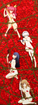 4girls absurdres ahoge anime_screenshot ayatsuji_ayase bare_arms bare_legs bare_shoulders black_eyes black_hair blush bow braid braided_twintails breasts brown_eyes brown_hair collarbone completely_nude convenient_censoring dot_nose feet female_focus flat_chest flower from_side full_body glasses golden_sword green_eyes hair_bow hair_over_one_eye highres holding holding_sword holding_weapon katana kneeling kurogane_shizuku large_breasts legs loli long_hair long_image looking_at_viewer lying midriff multiple_girls navel nude on_back open_mouth petals petite pink_eyes rakudai_kishi_no_cavalry red_eyes red_flower red_petals red_sword ribbon rose rose_petals sexually_suggestive short_hair small_breasts stella_vermillion stitched stomach sword thick_thighs thighs third-party_edit thorns toes toudou_touka twintails very_long_hair weapon white_hair yellow_bow yellow_ribbon