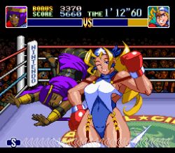 Rule 34 | 2girls, arabian clothes, armpit peek, ass, barefoot, blonde hair, blue eyes, boxing gloves, boxing ring, capcom, covered navel, crowd, curvy, dark-skinned female, defeat, drill hair, feet, grin, hand on own hip, highres, justice gakuen, large breasts, legs, leotard, looking at viewer, menat, nintendo, no bra, pixel art, punch-out!!, purple hair, short hair, sideboob, smile, street fighter, thick thighs, thighs, tiffany lords, wide hips, wink