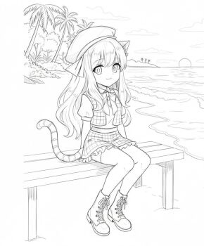 akemithekitten animal_ears beach cat_ears cat_girl cat_tail chloeakemi happy loli original sitting sketch tail