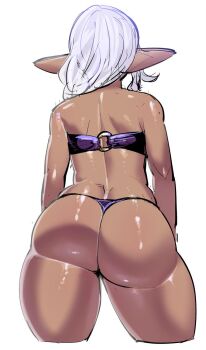 1girl ass back cropped_legs dark-skinned_female dark_elf dark_skin elf elf-san_wa_yaserarenai. facing_away female_focus from_behind g-string highres huge_ass kuroeda_(elf-san_wa_yaserarenai.) o-ring o-ring_top pointy_ears sketch solo synecdoche thick_thighs thighs thong wedgie white_hair
