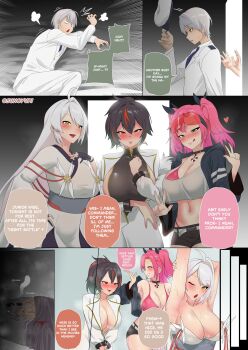 1boy 3girls absurdres aftersex azur_lane black_hair blush breasts cleavage condom cosplay green_eyes grey_hair highres large_breasts multicolored_hair multiple_girls nicole_demara panties pink_hair red_eyes red_hair sideboob sunoyukey underwear unworn_panties used_condom white_hair wise_(zenless_zone_zero) yellow_eyes yixuan_(zenless_zone_zero) zenless_zone_zero zhu_yuan