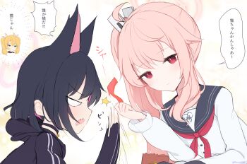 3girls blue_archive kazusa_(blue_archive) multiple_girls natsu_(blue_archive) sakurano_rocco school_uniform simple_background upper_body white_background yoshimi_(blue_archive)