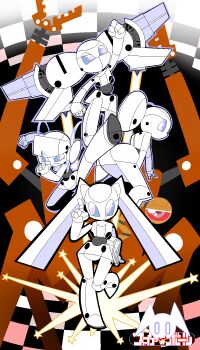 blue_eyes book colored_skin drossel_von_flugel fireball_(series) highres humanoid_robot jill_besson_(vordandan) joints mechanical_hair multiple_persona my_life_as_a_teenage_robot robot robot_girl robot_joints thrusters toon_(style) twintails white_skin