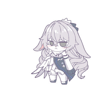 1girl :&lt; black_shoes blush bronya_zaychik bronya_zaychik_(silverwing:_n-ex) dress furrification furry grey_eyes grey_hair honkai_(series) honkai_impact_3rd long_hair nabeiro_kin shoes solo standing v-shaped_eyebrows very_long_hair