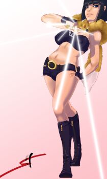 1girl black_hair boots botan_(kof) scarf shorts snk strings the_king_of_fighters