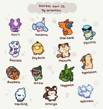 &gt;_&lt; :&lt; :3 ariamisu artist_name axew character_name charizard chibi chibi_only closed_eyes closed_mouth commentary dwebble emolga froslass gen_1_pokemon gen_2_pokemon gen_3_pokemon gen_4_pokemon gen_5_pokemon gen_8_pokemon hatenna highres legendary_pokemon meowth nintendo no_humans open_mouth pokemon pokemon_(creature) pokemon_focus psyduck rayquaza reshiram sitting smile squirtle squirtle_squad staryu sunglasses toxel tusks typhlosion vanillite