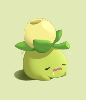 absurdres closed_eyes commentary drooling full_body green_background highres hitoridoodles nintendo no_humans open_mouth pokemon pokemon_(creature) pokemon_focus saliva sleeping smoliv solo tongue wavy_mouth