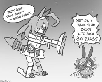 Rule 34 | ahoge, animal ears, breasts, closed mouth, commentary, ear ornament, english commentary, hair between eyes, hair over one eye, hairband, highres, horse ears, horse girl, horse tail, long hair, lowleg, lowleg skirt, mihono bourbon (mb-19890425) (umamusume), mihono bourbon (umamusume), multiple girls, rice shower (umamusume), robot, running, skirt, spongebob squarepants (series), tail, tilted headwear, trembling hands art, umamusume