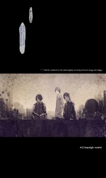 3boys bad_id bad_pixiv_id comic english_text fabri flashback library male_focus multiple_boys original pixiv_fantasia pixiv_fantasia_fallen_kings reading sepia translation_request