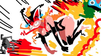 1girl 2boys ass black_gloves black_leotard black_thighhighs blonde_hair boyakki breasts burning_hair doronjo elbow_gloves falling gloves grin highleg highleg_leotard humiliation injury large_breasts leotard long_hair mask minuspal multiple_boys nipples nude shiny_skin simple_background smile source_request strapless strapless_leotard tears thighhighs tonzura torn_clothes torn_leotard yatterman