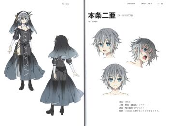 Rule 34 | 1girl, absurdres, bare shoulders, black boots, black dress, black panties, black veil, blue eyes, blue gem, boots, covered navel, cross, date a live, dress, gem, grey hair, hair between eyes, highres, honjou nia, honjou nia (spirit), lace-up boots, latin cross, multiple expressions, non-web source, nun, nun headdress, official art, open mouth, panties, panties visible through clothes, reference sheet, scan, see-through clothes, see-through dress, short hair, side-tie panties, smile, solo, thighhighs, underwear, veil, white background