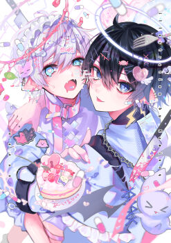 Rule 34 | 2boys, angel, animal, blue eyes, cake, chain, commentary request, decora, fingernails, food, fork, hair ornament, hairclip, halo, heart, highres, kaminoq, knife, long fingernails, looking at viewer, male focus, multiple boys, open mouth, original, pill, pointy ears, siblings, tears, tongue, tongue out, twins, yami kawaii, yume kawaii