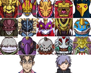 Rule 34 | amanokawa hokuto, babamon, digimon, digimon (creature), grimmon, iguneetmon, karatenmon, looking at viewer, mametyramon, mask, original, owada rui, quantumon, sharp teeth, short hair, shroudmon, smile, surfimon, teeth