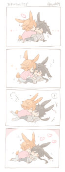 ! 004s_4 2boys 4koma animal_ears blush chibi comic couple genshin_impact heart hug image_sample kiss multiple_boys pillow pixiv pixiv_sample rabbit_ears rabbit_tail tartaglia_(genshin_impact) white_background yaoi zhongli_(genshin_impact)