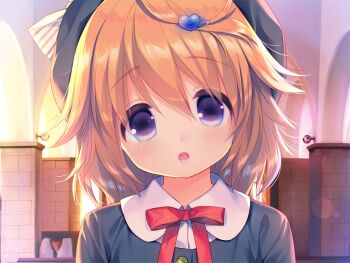 1girl blonde_hair blue_eyes blush bow bowtie buttons chishima_mako collared_shirt game_cg green_hat green_jacket hair_between_eyes hair_ornament hat heart heart_hair_ornament jacket large_variant_set looking_at_viewer medium_hair non-web_source open_mouth piyodera_mucha portrait red_bow red_bowtie shirt solo soushisouai_lolita_no_seikatsu variant_set white_shirt