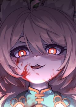 1girl absurdres animal_ears blood blood_on_face commentary_request furry furry_female highres korean_commentary rabbit_ears rabbit_girl red_eyes sanghanchokko solo thick_eyebrows zenless_zone_zero zhao_(zenless_zone_zero)