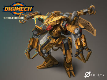 crests_(digimon) digimon heraklekabuterimon highres mecha mechanization rhinoceros_beetle robot solo