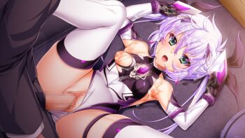 1boy 1girl armpits arms_up black_gloves black_jacket blush breasts censored chest_jewel clothed_sex clothing_aside covered_navel cum cum_on_body cum_on_clothes cum_on_hair detached_sleeves dutch_angle elbow_gloves exs-tia_luna facial from_above game_cg gem gloves green_eyes hair_between_eyes hetero indoors jacket jewelry kamitsurugi_ouka kouyoku_senki_exs-tia_concert large_variant_set legs_up leotard leotard_aside long_hair long_sleeves lying magical_girl medium_breasts missionary mosaic_censoring nipples non-web_source official_art on_back on_floor open_mouth penis penis_out pussy sex shiny_clothes shiny_skin solo_focus spread_legs sugahara_touka thigh_strap thighhighs torn_clothes torn_gloves torn_leotard twintails vaginal variant_set very_long_hair white_hair white_leotard white_thighhighs