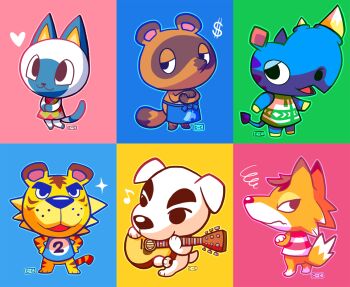 Rule 34 | :3, acoustic guitar, animal crossing, apron, argyle clothes, argyle dress, black eyes, blue apron, brown fur, cat, chief (animal crossing), commentary, crayonchewer, crossed arms, dog, dollar sign, dress, english commentary, furry, furry female, furry male, guitar, hands on own hips, heart, holding, holding instrument, hornsby (animal crossing), instrument, k.k. slider (animal crossing), mitzi (animal crossing), music, musical note, nintendo, open mouth, orange fur, playing instrument, raccoon, rhinoceros, shirt, striped clothes, striped shirt, tiger, tom nook (animal crossing), tybalt (animal crossing), waist apron, wavy mouth, white fur, wolf