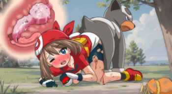 1boy 1girl all_fours animal_penis baby_animal bandana bent_over bestiality bird black_eyes blood blue_eyes blush brown_hair censored chick clothed_sex cloud cloudy_sky cross-section defeat dog doggystyle fangs flat_chest gen_2_pokemon gen_3_pokemon gloves hetero hippo_power houndour interspecies knotted_penis knotting loli may_(pokemon) nintendo one_eye_closed outdoors penis poke_ball pokemon pokemon_rse pokephilia rape reverse_doggystyle rough_sex scratches sex sex_from_behind shoes short_shorts shorts sky tagme tail tears torchic torn_clothes tree vaginal