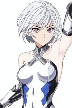 1girl armor armored_bodysuit armpits arms_up highres original pale_skin short_hair sleeveless tagme warrior white_hair