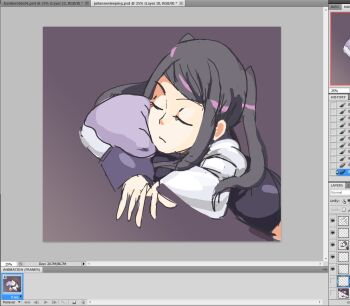 Rule 34 | 1girl, black hair, closed eyes, cocktail dress, davewaterfalls, dress, jill stingray, lying, on stomach, pillow, solo, twintails, unfinished, va-11 hall-a