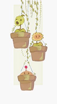 Rule 34 | black eyes, border, buck teeth, chinese commentary, closed mouth, commentary request, flower, flower pot, green background, halftone, highres, hightguy, looking at viewer, no humans, outline, outside border, peashooter (plants vs. zombies), plant, plant focus, plants vs. zombies, potato mine (plants vs. zombies), simple background, smile, solid oval eyes, sunflower, sunflower (plants vs. zombies), teeth, vines, white border, white outline