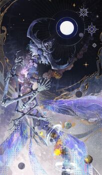 abstract absurdres astel_naturalborn_of_the_void black_background commentary elden_ring eldritch_abomination english_commentary eureka1812 highres insect_wings mandibles monster no_humans planet skull sparkle wings