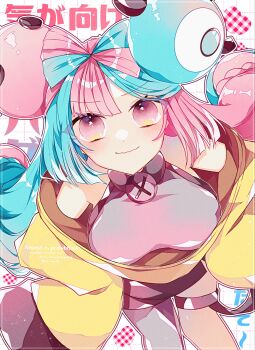 1girl breasts iono_(pokemon) large_breasts multicolored_hair nintendo pokemon pokemon_sv solo to_camellia two-tone_hair