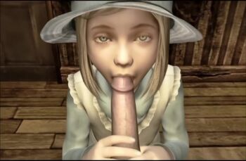1boy 1girl age_difference ai-assisted animated apron blonde_hair blue_dress blue_eyes clothed_female_nude_male dress fellatio hat loli looking_at_viewer nude oral pov pov_crotch rule_of_rose short_hair sun_hat tagme video wendy_(rule_of_rose) wooden_floor