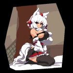 1boy 1girl animal_ears animated annoyed armpit_sex averting_eyes bare_shoulders bed blush breasts censored clothed_female_nude_male covered_erect_nipples dark-skinned_male dark_skin deep_skin detached_sleeves embarrassed frottage hair_ornament hat hetero huge_breasts inubashiri_momiji miniskirt namako_daibakuhatsu nervous nude oddly_realistic_reaction paizuri penis penis_to_breast penis_under_another's_clothes pixel_art pom_pom_(clothes) red_eyes ribbon seiza side_slit sideboob sitting skirt tail thighhighs tokin_hat touhou video wall white_hair wide_sleeves wolf_ears wolf_girl wolf_tail