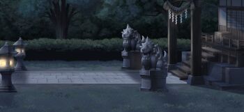 architecture box bush donation_box east_asian_architecture game_cg hakurei_shrine komainu night no_humans non-web_source official_art outdoors path road rope scenery shide shimenawa shrine stairs stone_lantern touhou touhou_gensou_eclipse tree