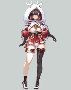 1girl 2024 armor asymmetrical_legwear black_hair black_sandals black_socks black_thighhighs blonde_hair breasts cameltoe capelet chinese_zodiac cleavage cleavage_cutout closed_mouth clothing_cutout colored_inner_hair commentary_request curvy double-parted_bangs dragon dragon_hood eastern_dragon expressionless full_body gluteal_fold grey_background groin hair_between_eyes hakama hakama_short_skirt hakama_skirt high-waist_skirt highleg highleg_panties highres hip_vent hood hood_up hooded_capelet japanese_armor japanese_clothes kimono kosode kote kurokote large_breasts light_blush long_hair long_legs long_sleeves looking_at_viewer miniskirt multicolored_hair nishii_(damnedrive) nontraditional_miko original paid_reward_available panties pantyshot personification pleated_skirt puffy_long_sleeves puffy_sleeves red_eyes red_skirt revealing_clothes sandals shiny_clothes simple_background single_thighhigh skindentation skirt socks solo standing straight-on suneate tabi tachi-e tassel thick_thighs thigh_strap thighhighs thighs two-tone_hair underboob underboob_cutout underwear uneven_legwear white_capelet white_kimono white_kosode white_panties white_socks year_of_the_dragon