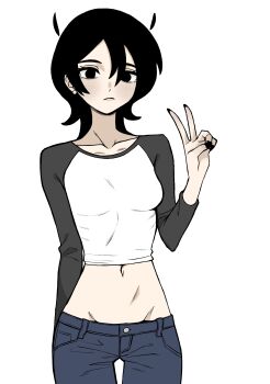 1girl absurdres groin highres lowleg lowleg_pants midriff n_k_m navel original pants tagme v