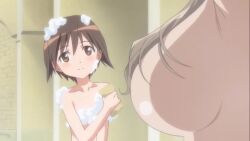 4girls animated ass audible_speech bathhouse bathing black_hair blonde_hair blue_eyes blush bouncing_breasts breasts brown_eyes brown_hair butt_crack charlotte_e._yeager closed_eyes closed_mouth convenient_censoring english_audio foam_censor francesca_lucchini jiggle large_breasts long_hair lynette_bishop medium_breasts miyafuji_yoshika multiple_girls nude open_mouth orange_hair short_hair showering smile sound splashing standing statue steam strike_witches video world_witches_series