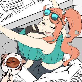 breasts glasses highres hizakake huge_breasts nintendo orange_hair pokemon pokemon_swsh side_ponytail sonia_(pokemon)