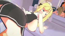 1boy 1girl 3d alternate_costume animated ass asymmetrical_bangs bathroom blonde_hair blue_eyes blush bottomless breasts breasts_out clothed_sex cum cum_in_pussy cum_overflow detached_collar doggystyle functionally_nude hair_ornament heart heart_hair_ornament hetero indoors iridiusk jacket koikatsu_(medium) large_breasts long_hair looking_back maid_headdress minerva_(re:zero) mirror natsuki_subaru nipples open_clothes open_jacket penis re:zero_kara_hajimeru_isekai_seikatsu reflection roswaal_mansion_maid_uniform sex sex_from_behind side_ponytail sink spanking standing standing_sex thighhighs track_jacket vaginal video white_thighhighs