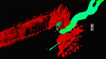 black_background chainsaw chainsaw_devil chainsaw_man dark_background facing_to_the_side horns limited_palette no_eyes sakae_(cj60909002) scarf sharp_teeth simple_background solo spikes teeth upper_body