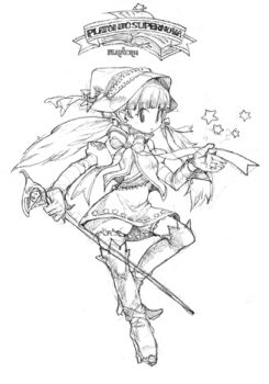 1girl archived_source bloomers blunt_ends book boots bow breasts capelet character_name closed_mouth commentary commentary_request copyright_name cross-laced_clothes cross-laced_legwear dress english_commentary english_text fantasy full_body graphite_(medium) greyscale hair_ribbon hat hat_ribbon holding holding_sword holding_weapon juliet_sleeves korean_commentary legs_apart lineart long_hair long_sleeves looking_at_viewer lowres medium_breasts monochrome open_book open_hand original platonic_supernova pointy_ears puffy_sleeves ribbon ribbon-trimmed_dress ribbon_trim simple_background star_(symbol) sword thigh_boots tiv traditional_media twintails underwear weapon white_background