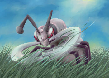 absurdres animal_focus antennae blue_sky bug cloud commentary_request day durant gen_5_pokemon grass highres karura_(to-the-4483) mandibles motion_blur narrowed_eyes nintendo no_humans outdoors pokemon pokemon_(creature) pokemon_focus sky solo
