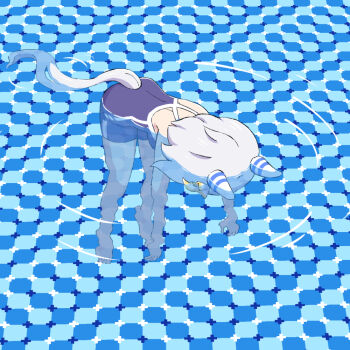 1girl animal_ears asphyxiation drowning full_body grey_hair hishi_miracle_(umamusume) horse_ears horse_girl horse_tail medium_hair optical_illusion pool primrose_field_illusion solo swimsuit tail toushirou_(sugarwhite1046) umamusume water