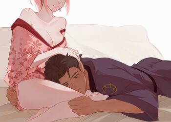 Rule 34 | brown hair, claude von riegan, commentary, duplicate, earrings, emblem, english commentary, fire, fire emblem, fire emblem: three houses, fire emblem warriors: three hopes, green eyes, highres, hilda valentine goneril, jewelry, light smile, mazelwi, nintendo, on lap, pink hair, pixel-perfect duplicate, single earring