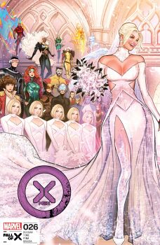 Rule 34 | 6+boys, 6+girls, absurdres, black bodysuit, blonde hair, blue skin, bodysuit, bouquet, breasts, bridal veil, bride, brown hair, celeste cuckoo, character request, charles xavier, church, cleavage, clothing cutout, colored skin, colossus (x-men), comic cover, company name, copyright logo, copyright name, cover, cover page, cowl, cryokinesis, curly hair, cyclops (x-men), dark-skinned female, dark-skinned male, dark skin, destiny (marvel), diamond skin, dress, earrings, emma frost, english text, esme cuckoo, fire, firestar (marvel), flower, flying, gold mask, green hair, head-mounted display, helmet, high heels, highres, holding, holding bouquet, holding hands, hope summers, husband and wife, iceman (x-men), irma cuckoo, jean grey, jewelry, kitty pryde, large breasts, logo, long hair, looking at another, lorna dane, lukas werneck, marvel, mother and daughter, multiple boys, multiple girls, muscular, muscular male, mystique, off shoulder, official alternate costume, official art, phoebe cuckoo, polaris (x-men), pyrokinesis, rogue (x-men), scott summers, sebastian shaw, shoes, short hair, siblings, side slit, signature, sisters, smile, sophie cuckoo, stepford cuckoos, storm (x-men), superhero costume, synch (x-men), updo, veil, very long hair, wedding, wedding dress, western comics (style), white dress, white hair, white shoes, wife and wife, wolverine (x-men), x-men